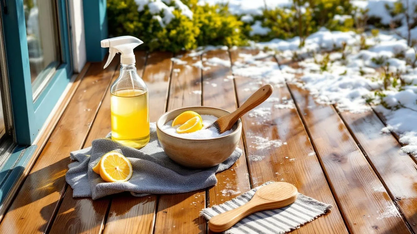 Weder Seife noch Hochdruckreiniger, dieses Hausmittel reinigt die Holzterrasse